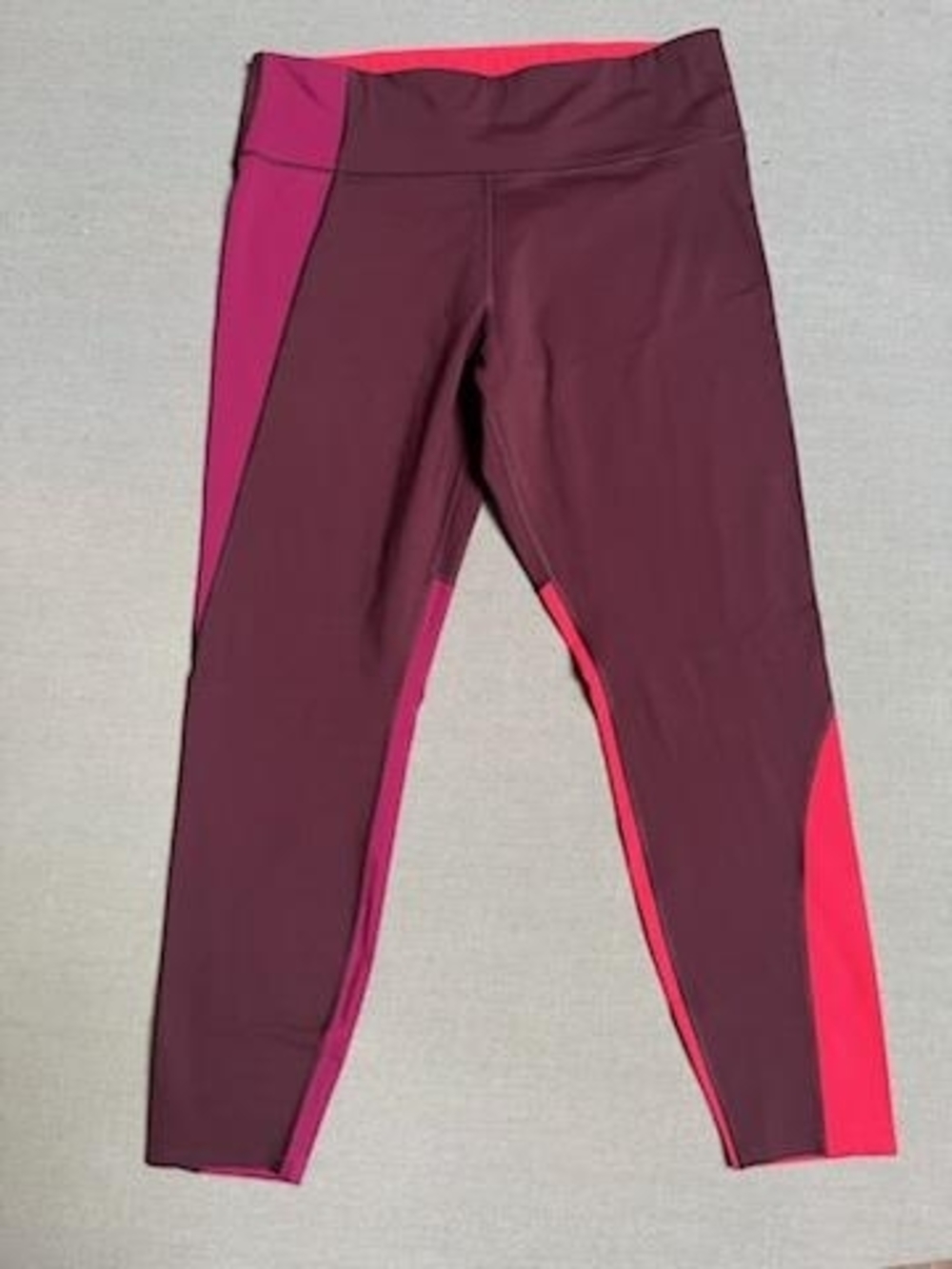 Athleta Burgundy and Magenta Colorblock High-Rise Leggings